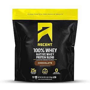 Ascent 100 Whey Protein Powder - Post Workout Whey Protein Isolate Zero Artificial Flavors Sweeteners Soy Gluten Free