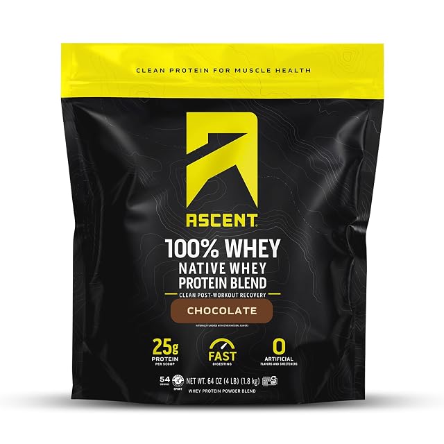 Ascent 100 Whey Protein Powder - Post Workout Whey Protein Isolate Zero Artificial Flavors Sweeteners Soy Gluten Free