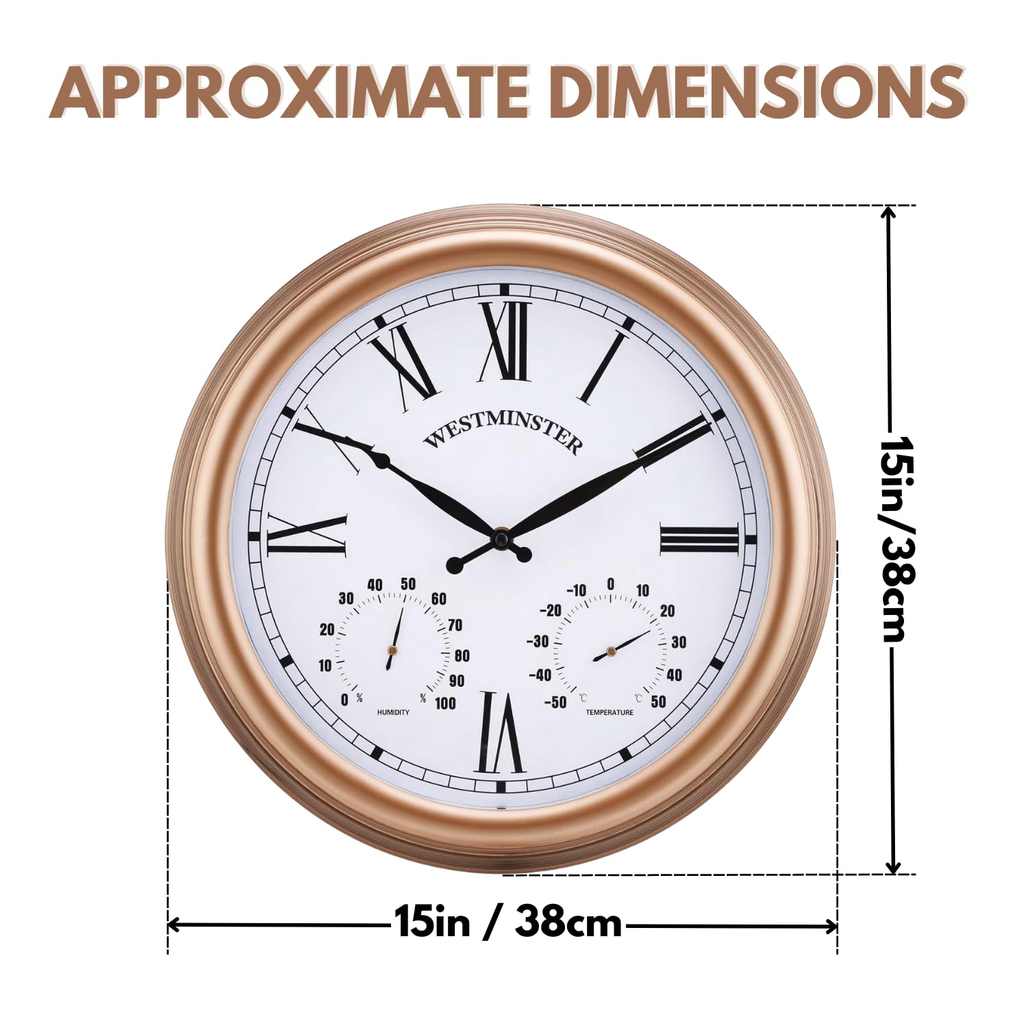 Orologio Da Giardino Con Termometro E Igrometro - 11,2 Pollici, Impermeabile, Design Vintage, Senza Batteria - Foto 5
