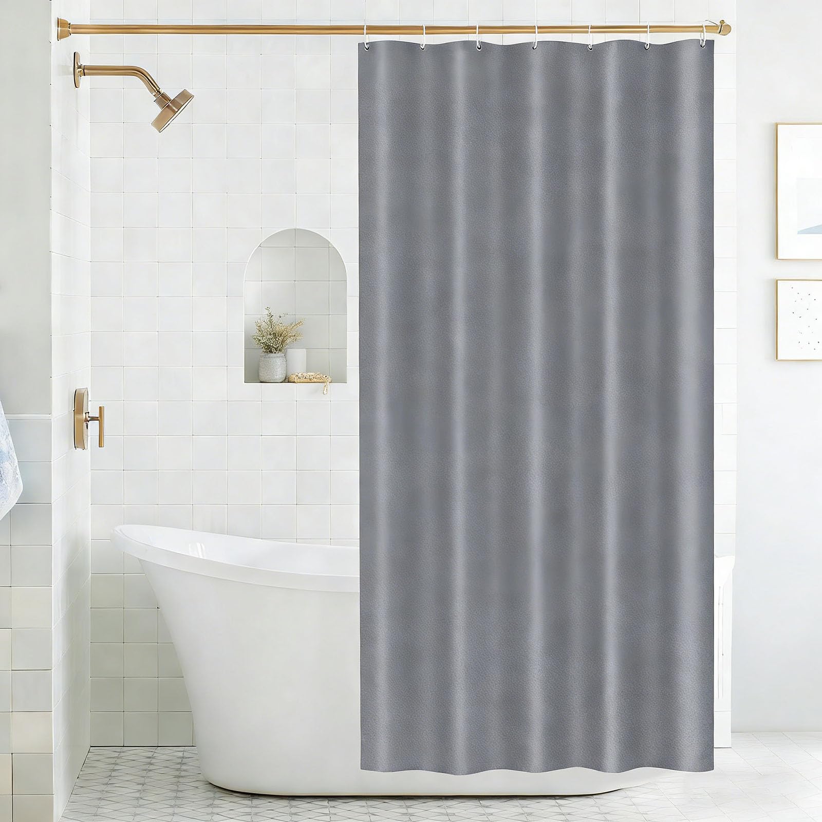 Lihuane Grey Shower Curtain For Bathroom 90 X 210 Cm Quick-Drying Shower Curtain Anti Mould With Hooks For Bathroom Wet Room Tub,