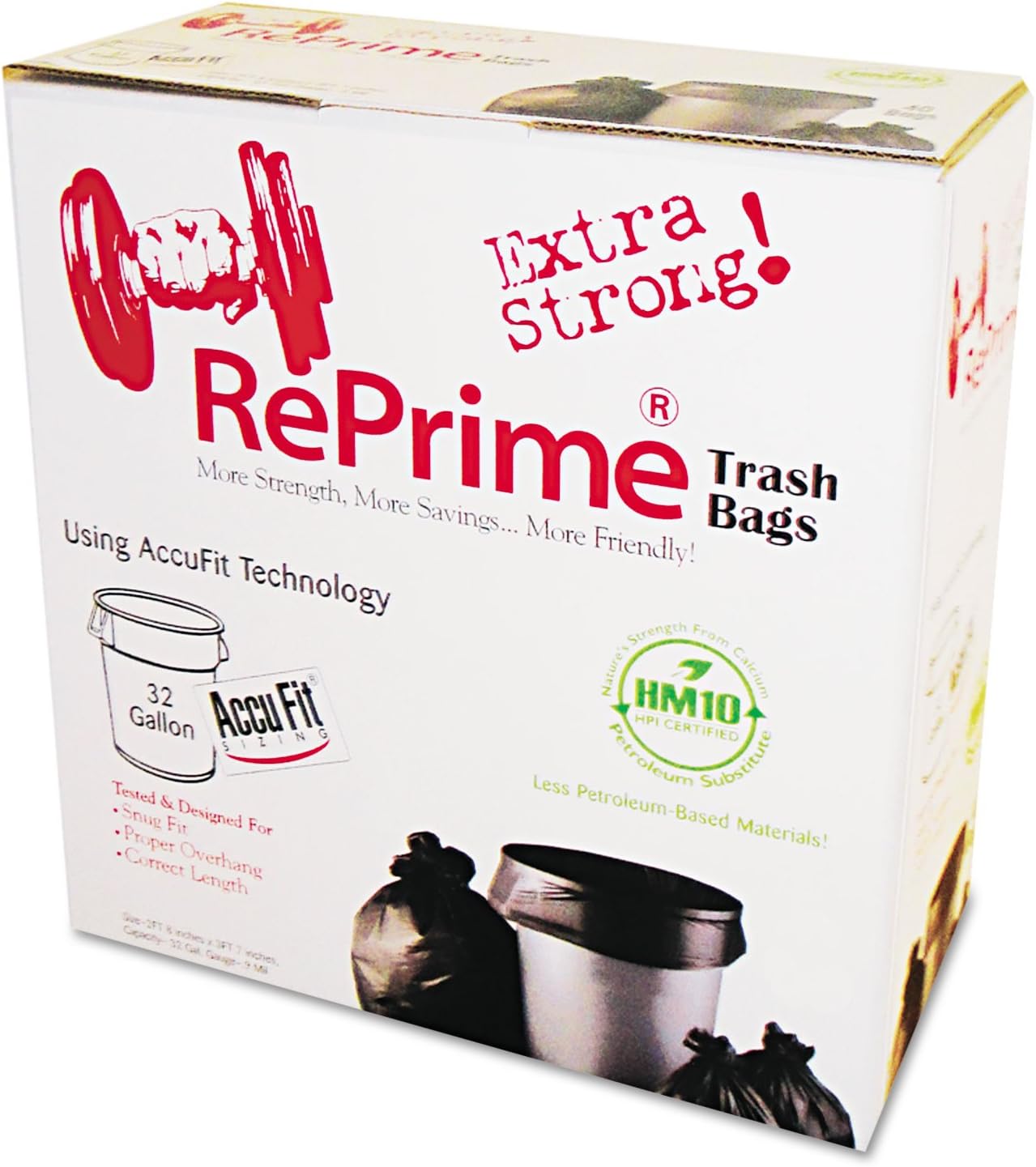RePrime H6644TKRC1 Can Liners, 32gal.90mil, Black, 33-Inch x 44-Inch, 50/Box