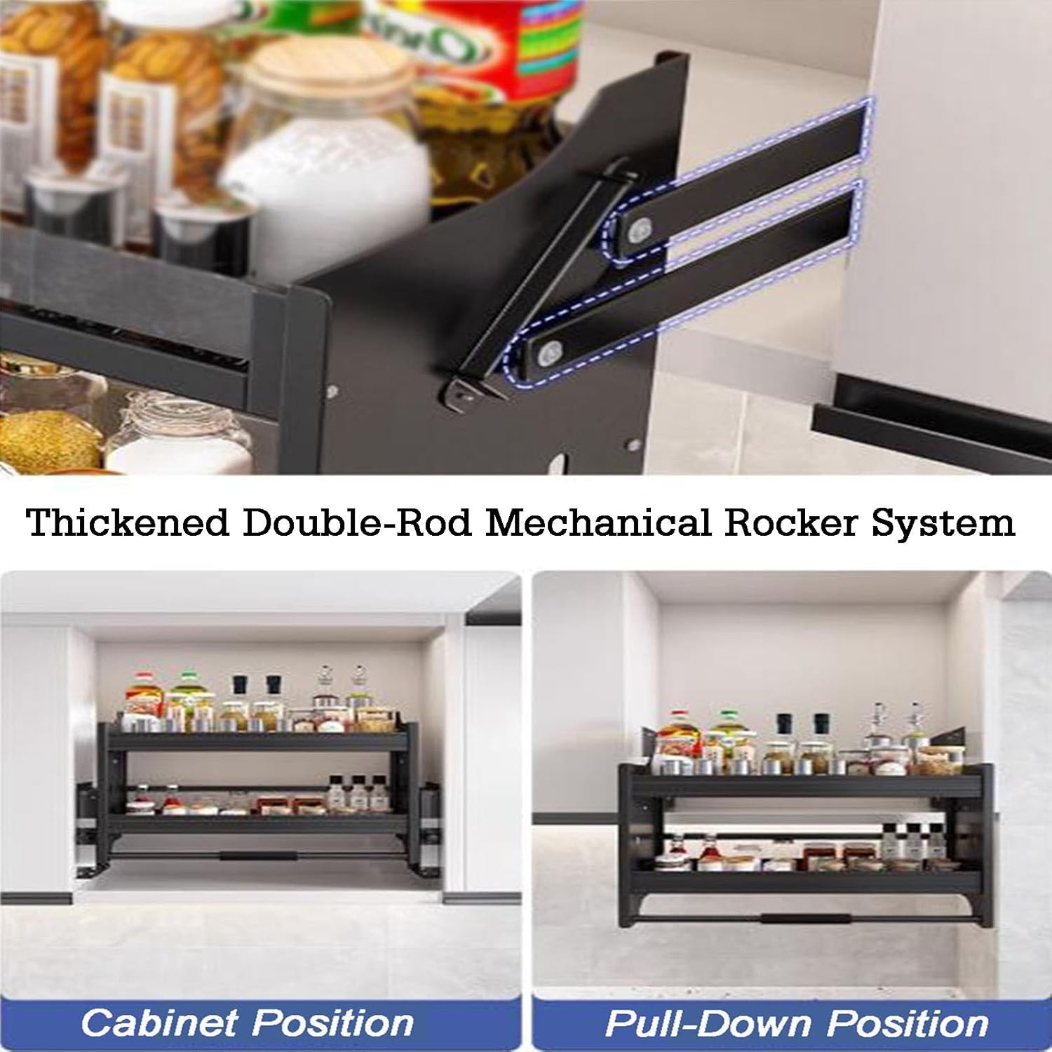 Pull-Down Wall Cabinet Seasoning Rack,Upper and Lower Buffer High Open Door Lifting Basket,Space Saving for Home Cafe,850mm