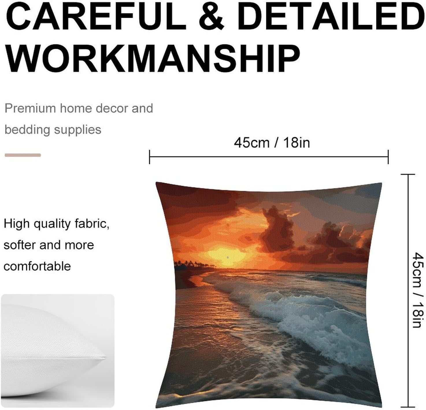 The Beach Sunset Pillow Protectors Cute Waterproof Pillow Cover Soft Skin-Friendly Cushion Case Decorative Square Cushion Cover for Couch Sofa Bed Living Room Bedroom