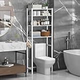 samstar 4 Tier Over The Toilet Storage Rack, Bathroom Organizer Shelves Cabinet Above Toilet, with Adjustable Height Freestanding Shelf Space Saver, White