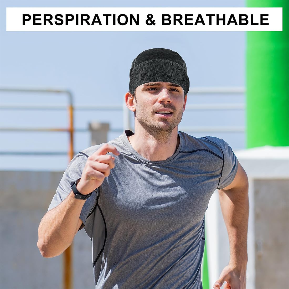 JEYORZY Paquete de 2 Bandanas, Capuchas Deportivas para Exteriores de Secado rápido, Que absorben la Humedad, Transpirables, Capuchas con Bloqueo UV, aptas para Correr Senderismo y Moto(Negro,Gris)