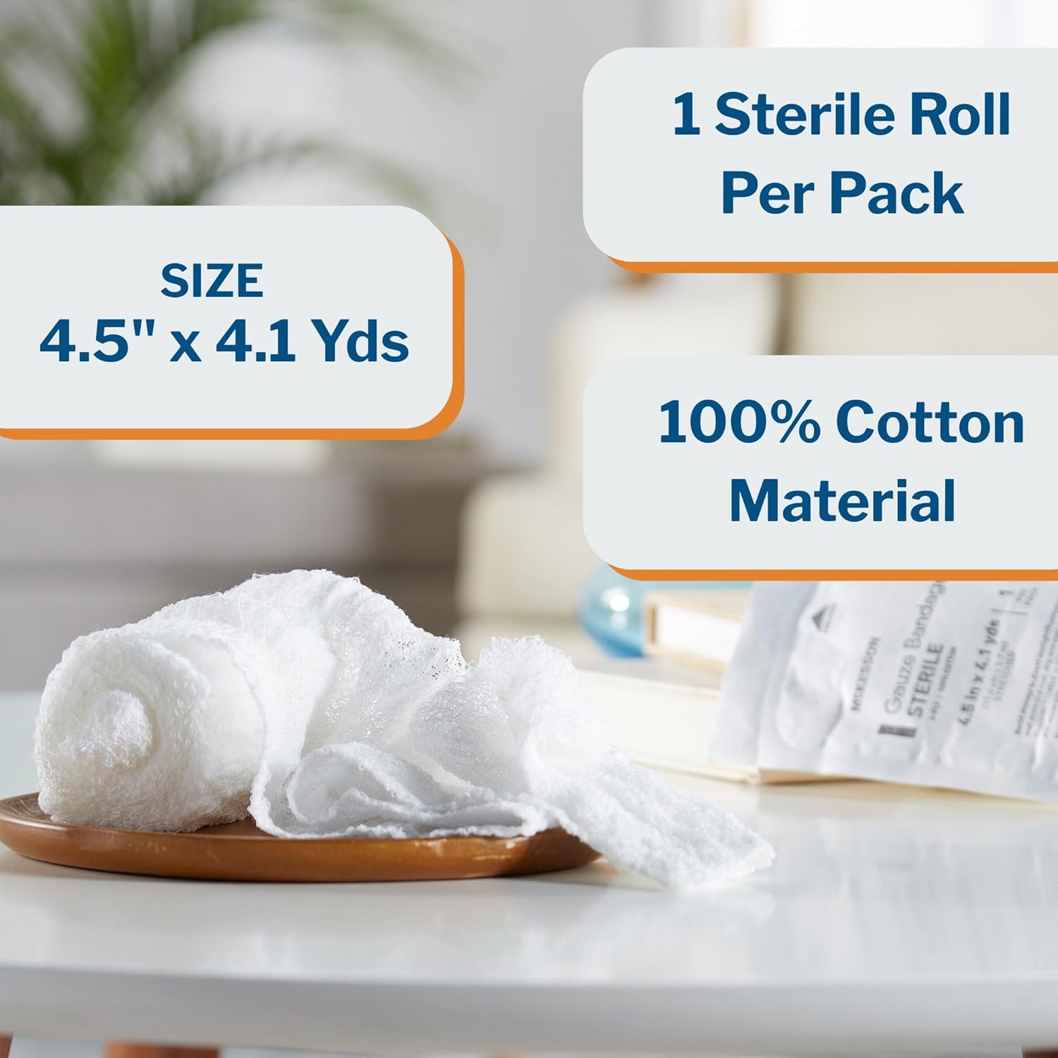 McKesson 100 Pack Sterile Gauze Roll Bandages, 4.5 in x 4.1 Yards, 6-ply Premium Medical Supplies & First Aid Supplies, Bandage Wrap Vet Wrap