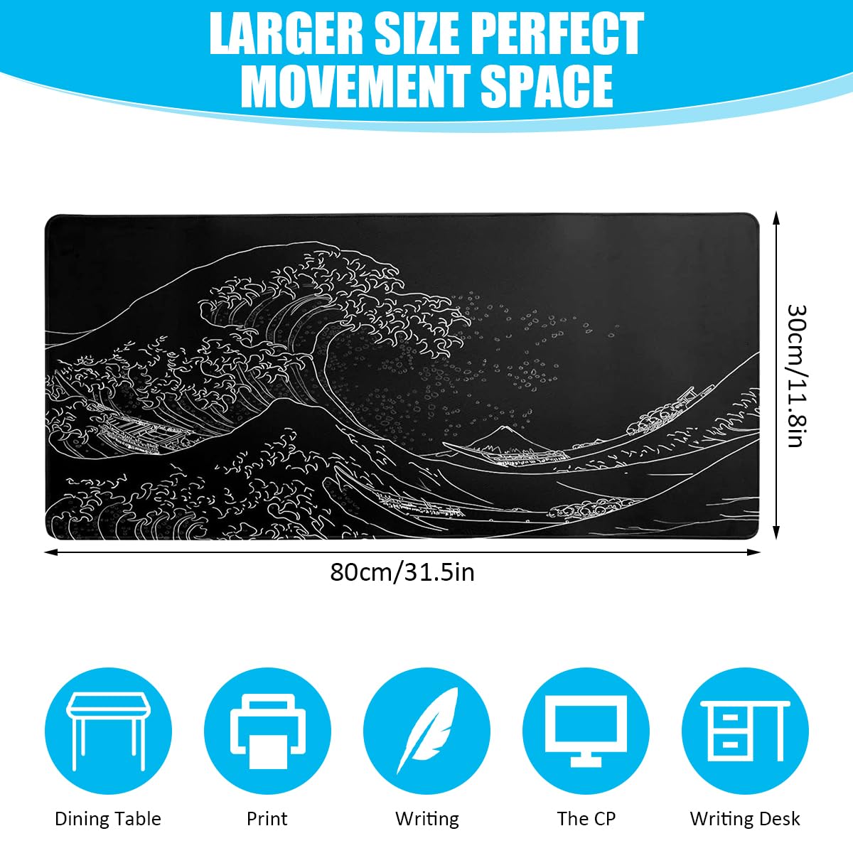 Podkładka pod mysz z falą morską,800x300mm do komputera,komputera i laptopa | podkładka pod mysz XXL, grubość 3 mm, antypoślizgowa, podkładka pod mysz do gier, podkładka pod mysz z motywem
