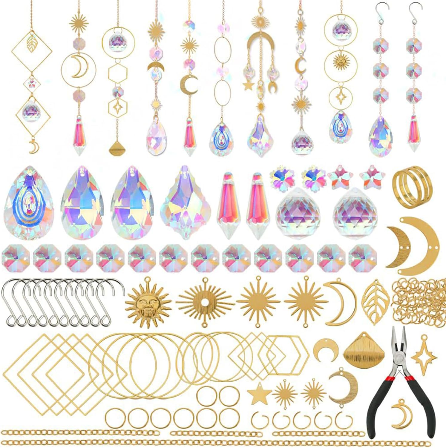 200Pcs DIY Sun Catchers Making Set Craft for Adult Crystal Suncatchers Supplies Glass Window Hanging Indoor DIY