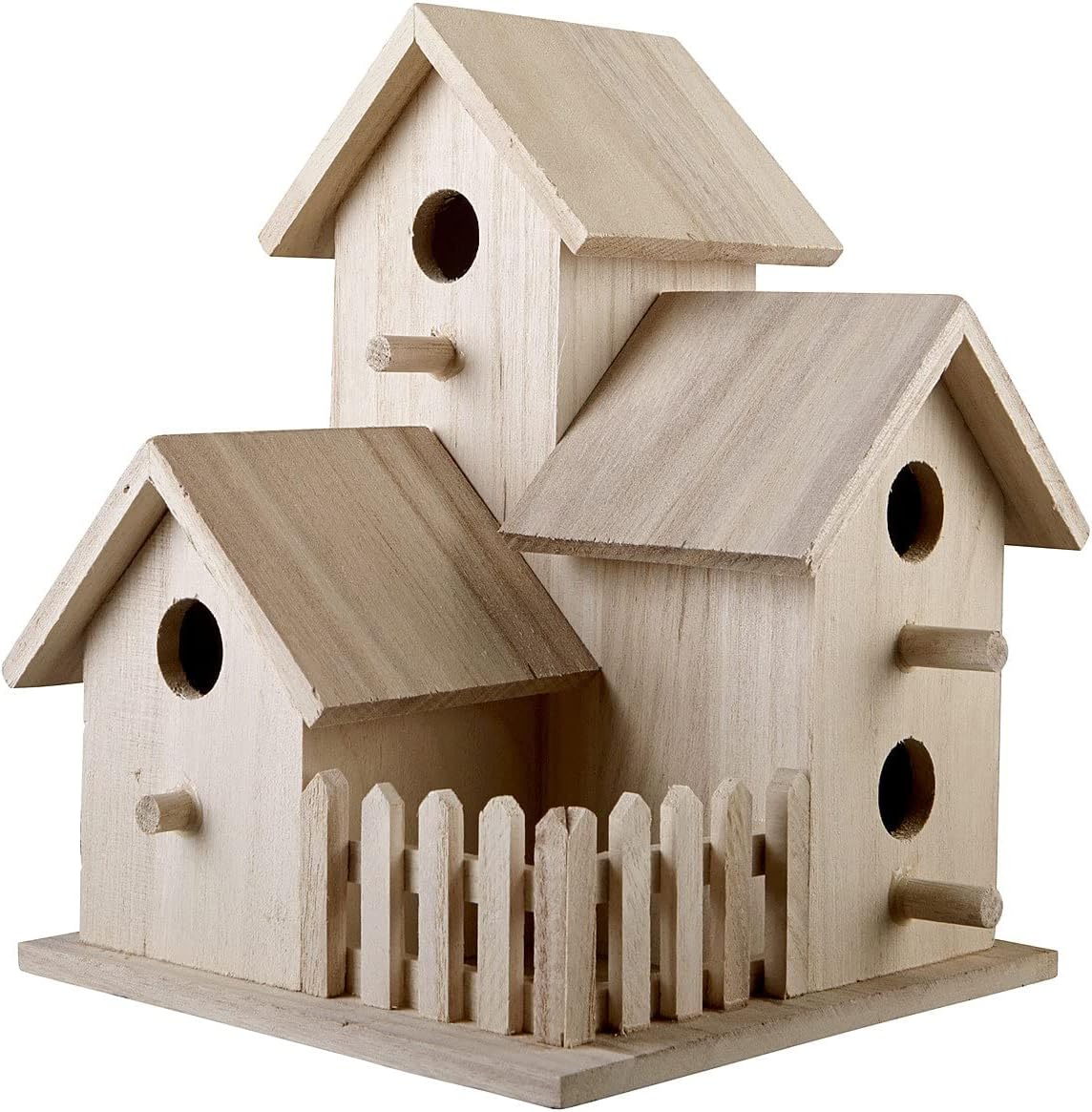 Make Market 8" Triple Wooden Birdhouse - Unfinished Birdhouse Made of 100% Wood - Bulk 8 Pack
