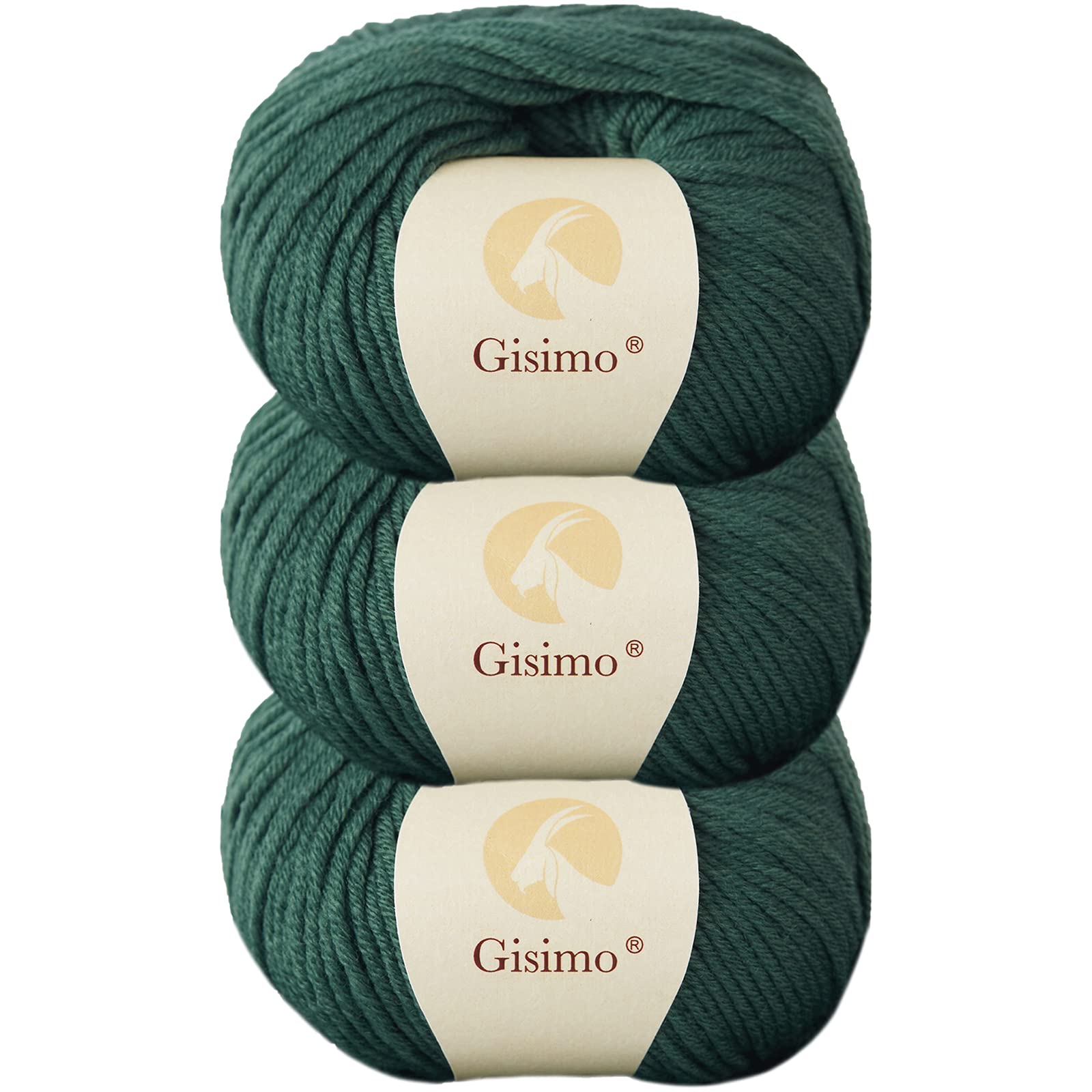 100% Merino Wool Yarn, 6-Ply Luxurious and Soft Yarn for Hand Knitting & Crocheting, 1.76 OZ/50g, 127 yds/116 Meters (Green, 3 Balls)