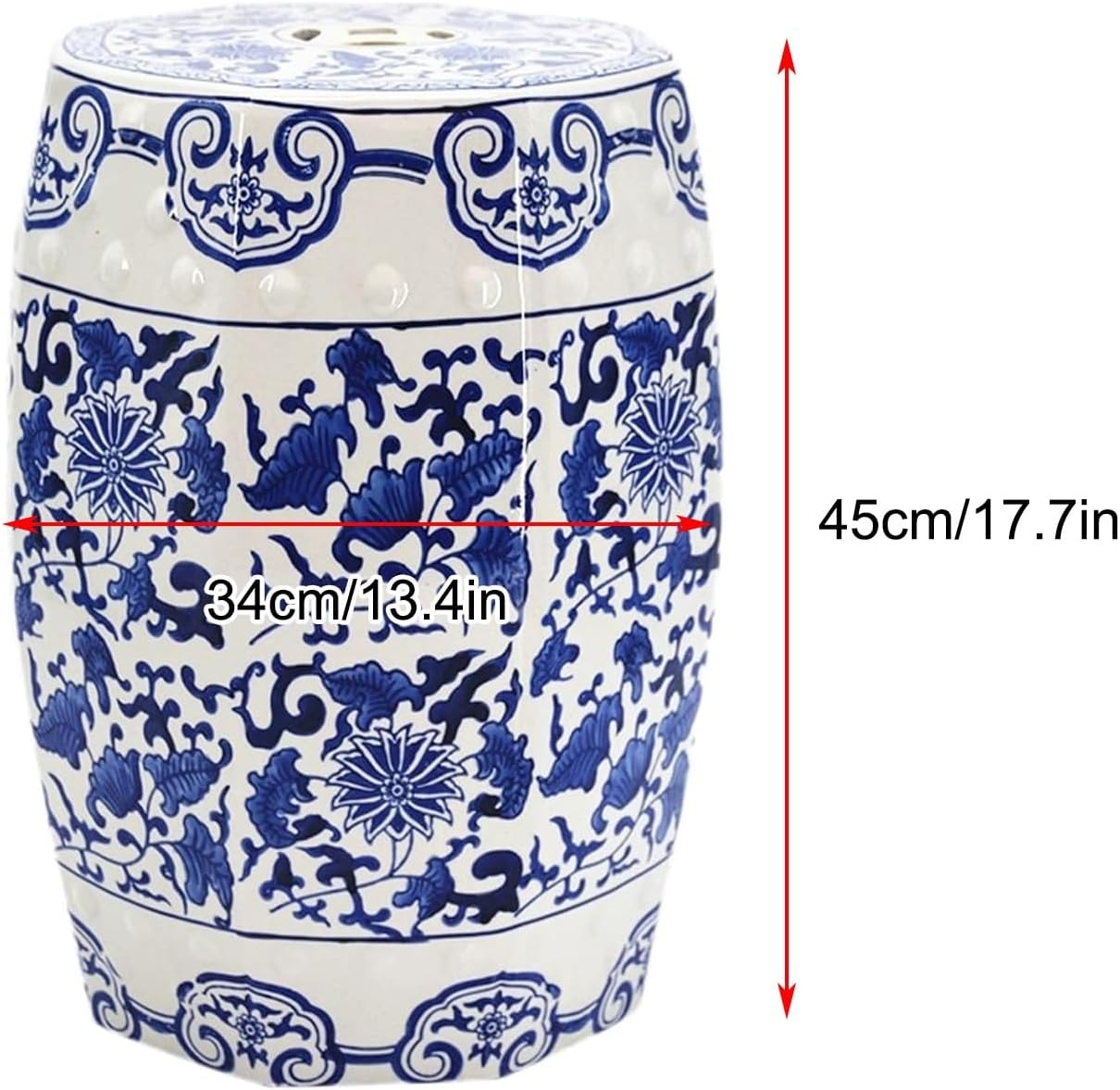 Ceramic Indoor/Outdoor Decorative Garden Stool, Ceramic Craft Drum Stool, Chinese Style Change Shoes Bench, Plant Stand, Patio Garden Room Furniture Piece