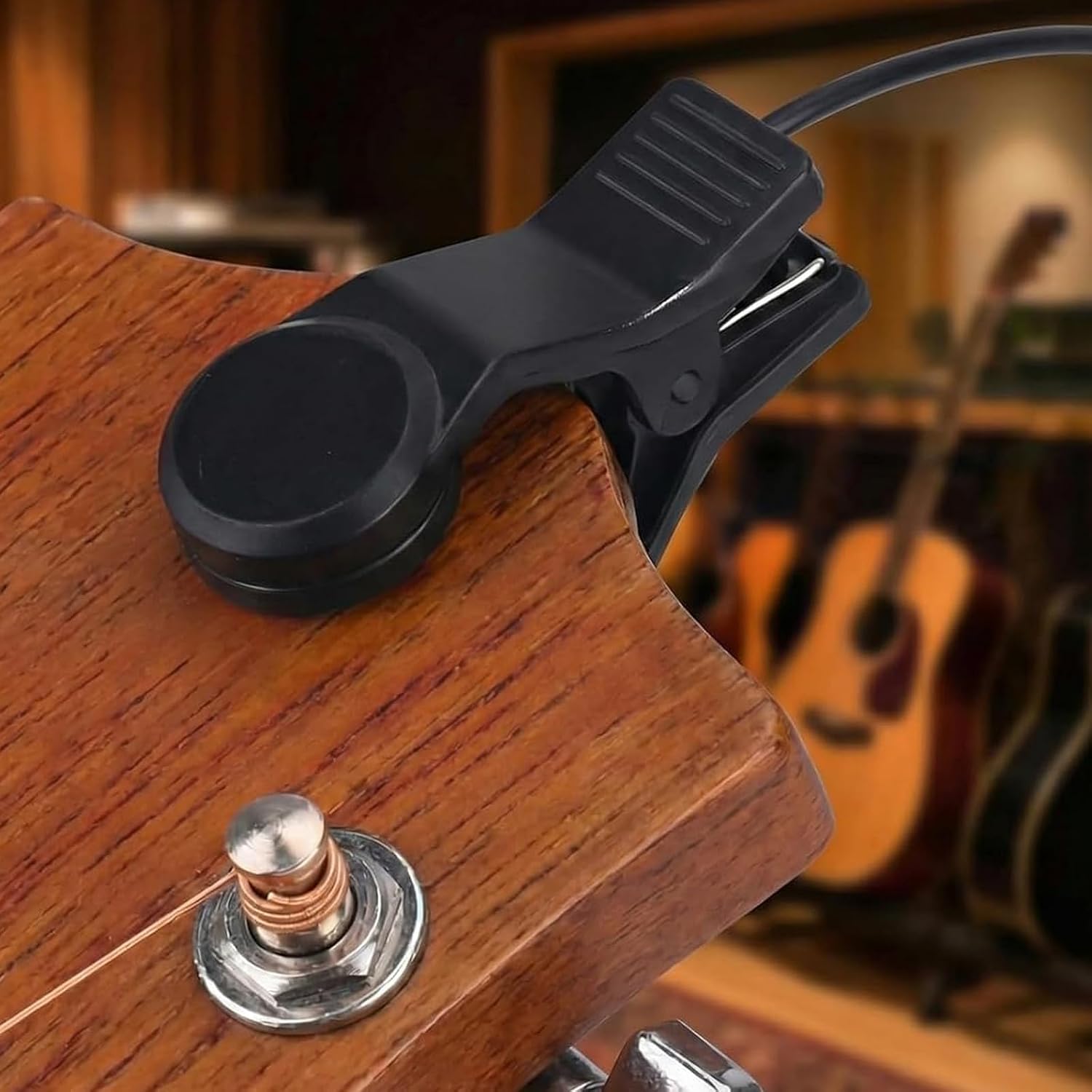 Clip-On Contact Microphone Pickup with Volume Control Portable Piezo Instrument Tuner for Guitar Ukulele Violin Mandolin Kalimba Handpan