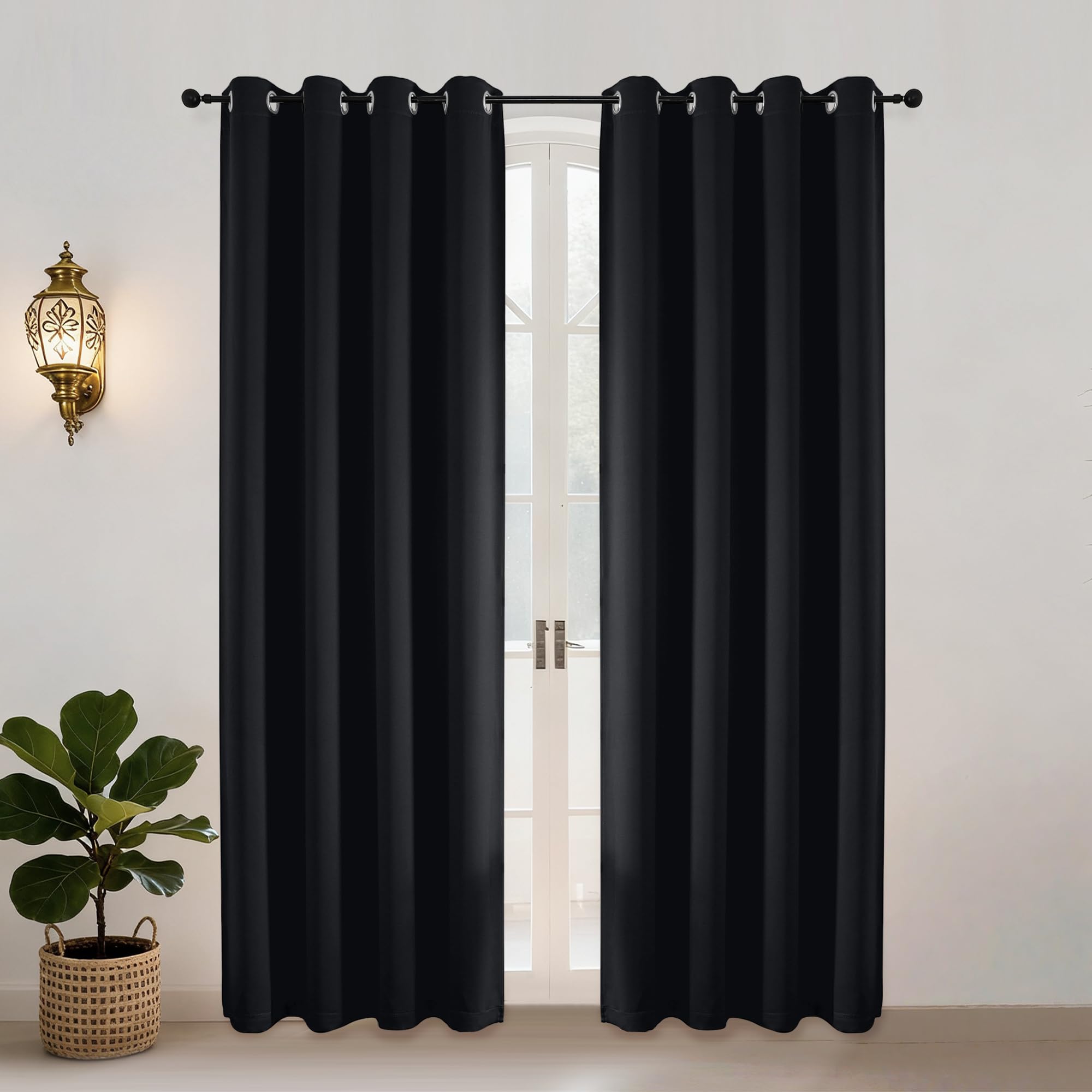 Simplebrand Ava Halloween Blackout Blackout Eyelet Curtains for Living Room 200 cm Length 2 Panels Set, Solid Thermal Insulated Privacy Window Treatment Curtains & Drapes, W 140 cm x L 200 cm