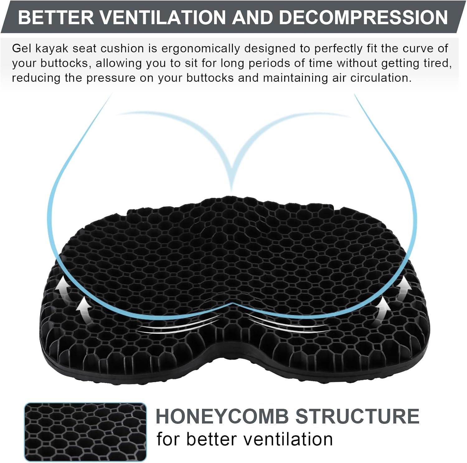 Anti-Slip Kayak Seat Cushion, Waterproof Thicken Gel Kayak Seat Pad with Non-Slip Cover, Canoe Seat Cushion Kayak Accessories Kayak Canoe Boat Equipment