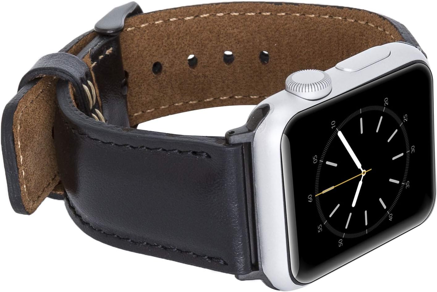 Tuscany Premium Leather Watch Band for Apple Watch Series 11 10 42mm, Series 9 8 7 6 5 4 3 & SE 3/2/1 41mm 40mm 38mm, Handmade, Watch Strap for Women & Men(Rustic Black w/Black Connector&Clasp)