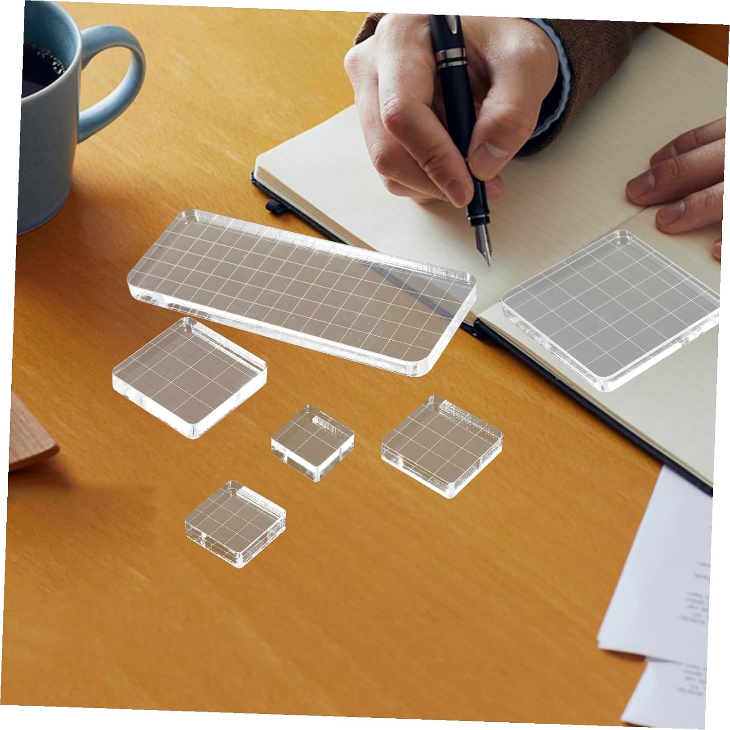 DOITOOL 6pcs Acrylic Rectangle Stamping Blocks Kit Stamp Block Tools for Scrapbooking Journal Stamps Card Making Precision Grid Lines