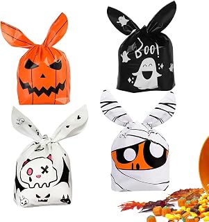 200PCS Halloween Treat Bags Candy Bags Bulk,Halloween Candy Bags for Kids Trick or Treat,Plastic Small Halloween Goodie Bags Halloween Party Favor Bags for Snack Sandwich Cookie