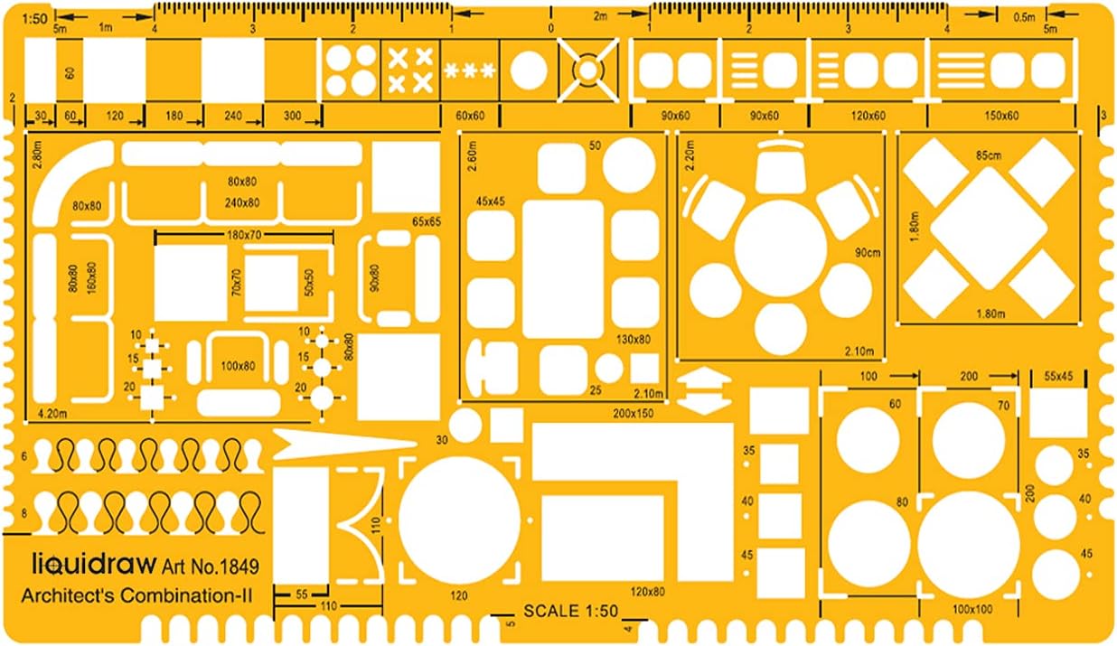 1:50 Scale Architectural Scale Ruler | Designed for House Interior Floor Plan | Technical Architect Drafting Tool | Contains Symbols for Kitchen, Bathroom, Appliances & More | 1.5 mm Thick