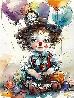 QACEYID DIY Watercolor Clown Boy Diamond Art Kits for Adults, Exquisite Full Round Crystal Gemstone Art Cross Stitch Diamond Painting Kits for Beginners 12x16 Inch, for Room Decor Bathroom Decor