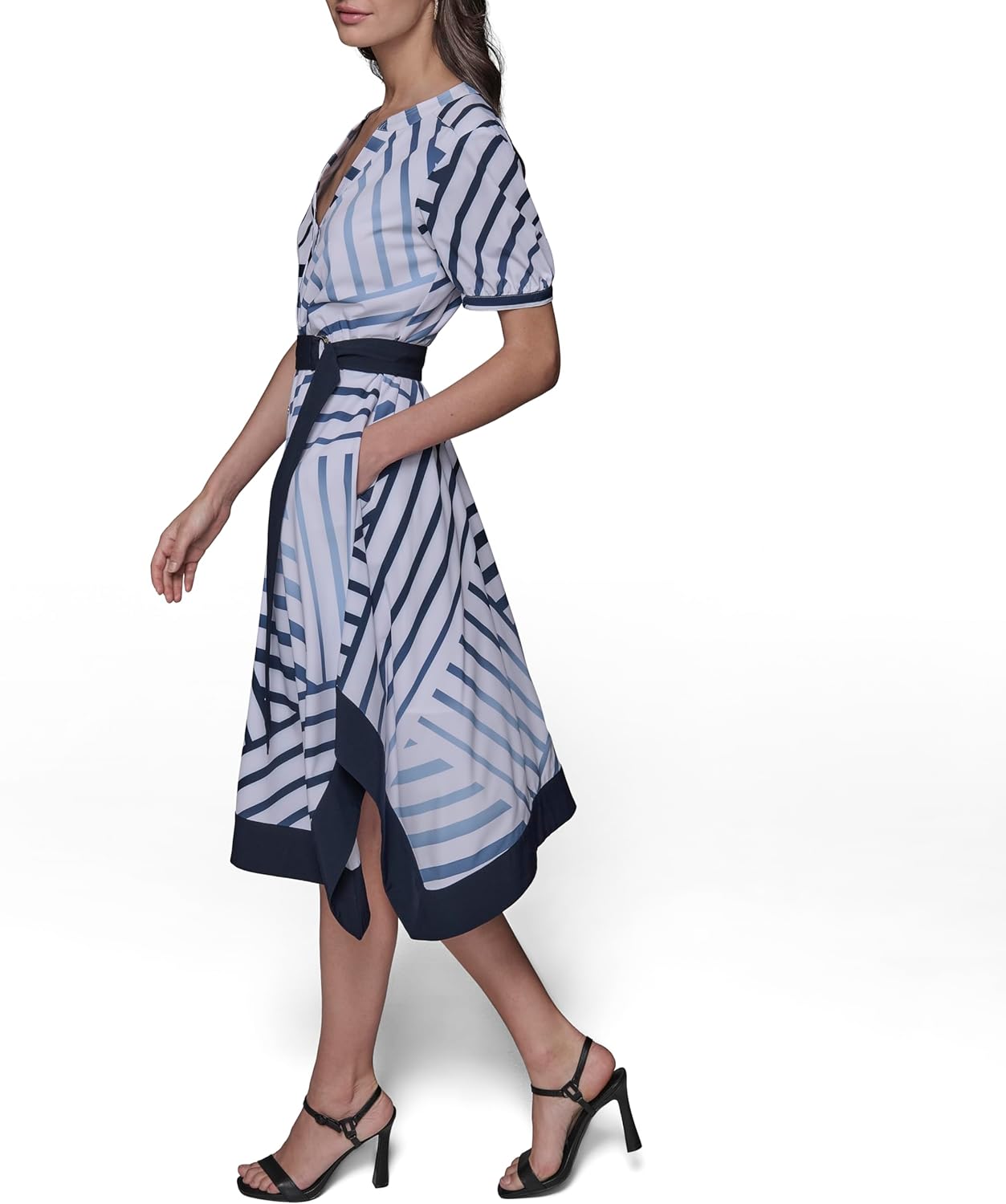 Karl Lagerfeld Womens Patterned Short Sleeves Belted Midi Dress - Image 3