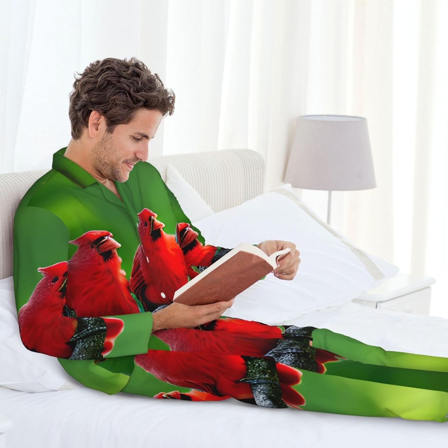 Birch Trees Print Luxurious Mens Pajamas Set,Soft Breathable Pajamas, Perfect For Winter Christmas