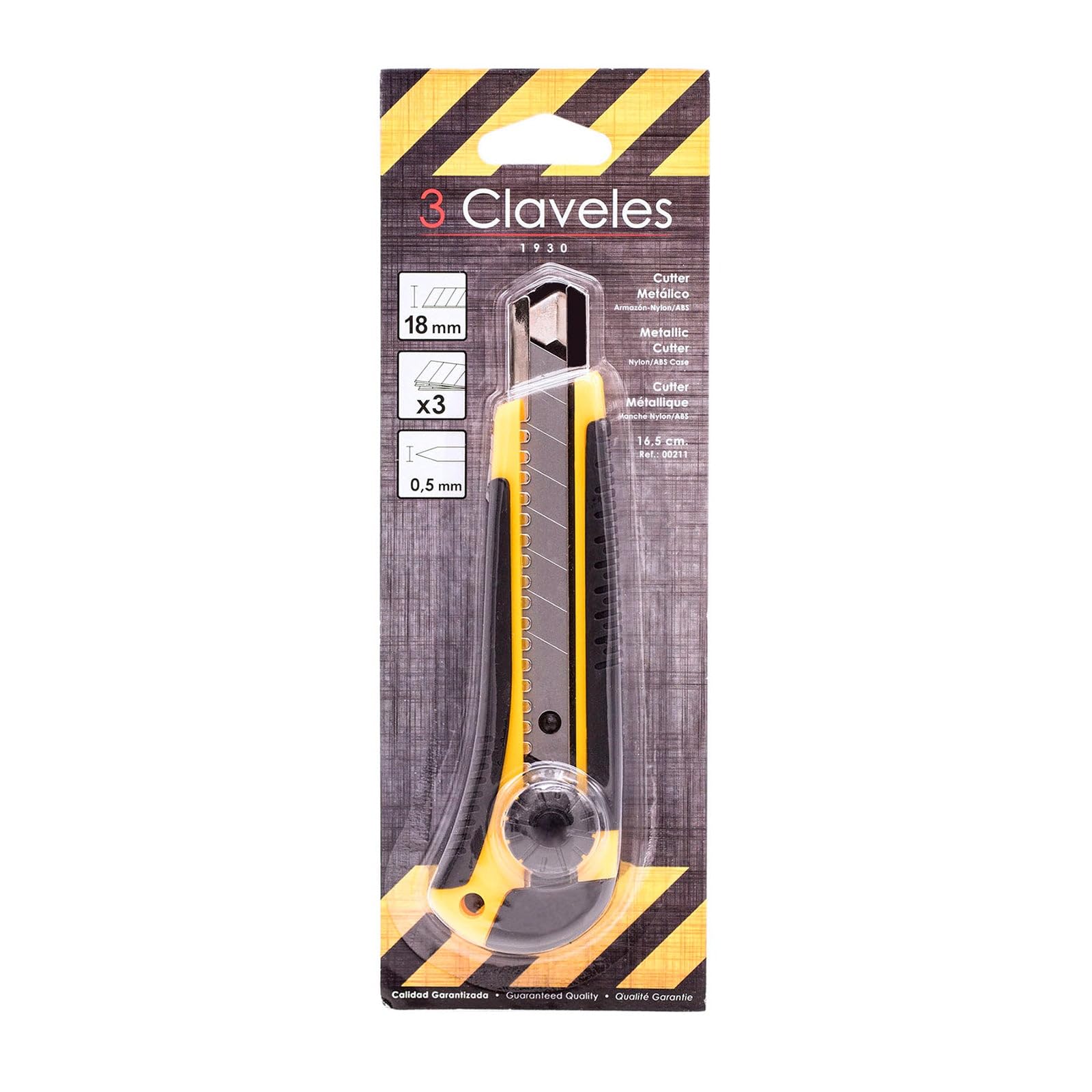 3Claveles 211 - Cúter metálico, con 3 hojas de 16.5 cm, con rueda, nylon