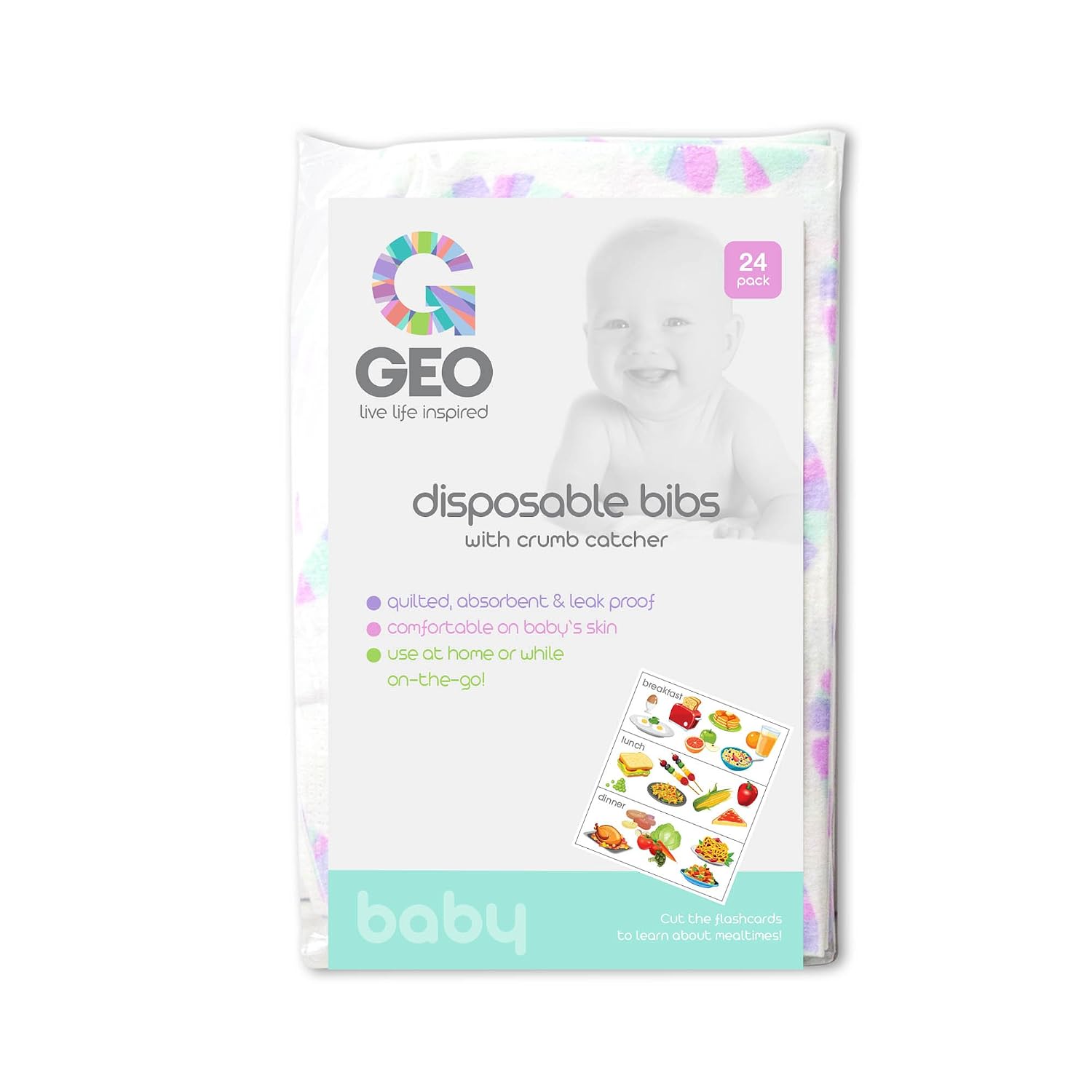 Disposable Bibs | Mess Free Feeding with Crumb Catcher | Perfect for Home or Travel | Adjustable Fit for Any Baby, Infant, or Toddler | Pack of 24