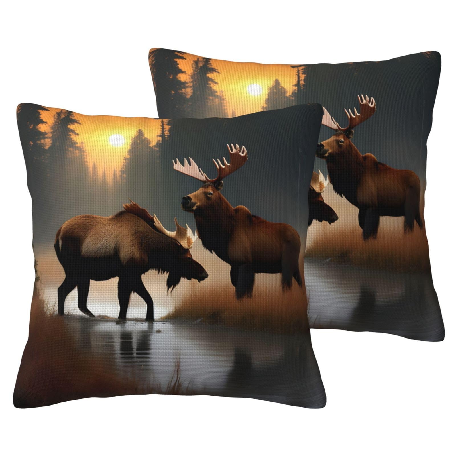 Housse de coussin motif cerf ours élan EdWal taie décorative canapé lit nature