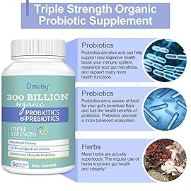 Probiotics for Women and Men, 300 Billion CFU 24 Strains Probiotics + 15 Organic Herbs Prebiotics Blend, Shelf Stable Gut Health Supplement for Digestive Immune & Whole-Body Health, 6 Month Supply