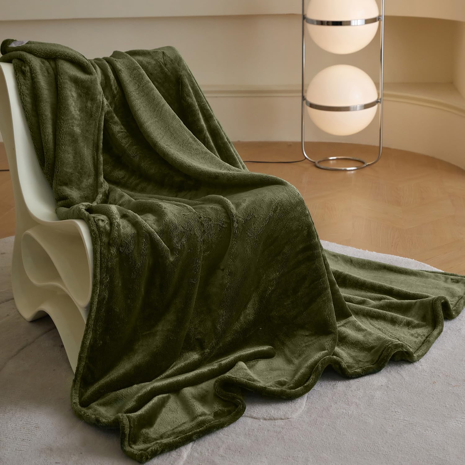 Royoliving Soft Blanket King Size Olive Green 400GSM All