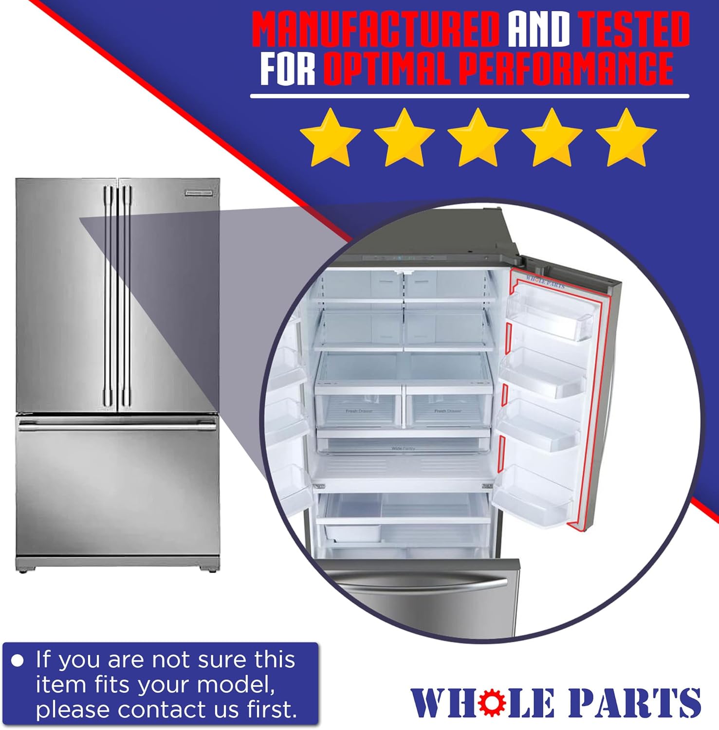 Whole Parts Refrigerator French Door Gasket (Magnetic Strip Inside, White) Part# 241778301 - Replacement & Compatible with Some Crosley, Electrolux and Kenmore Refrigerators