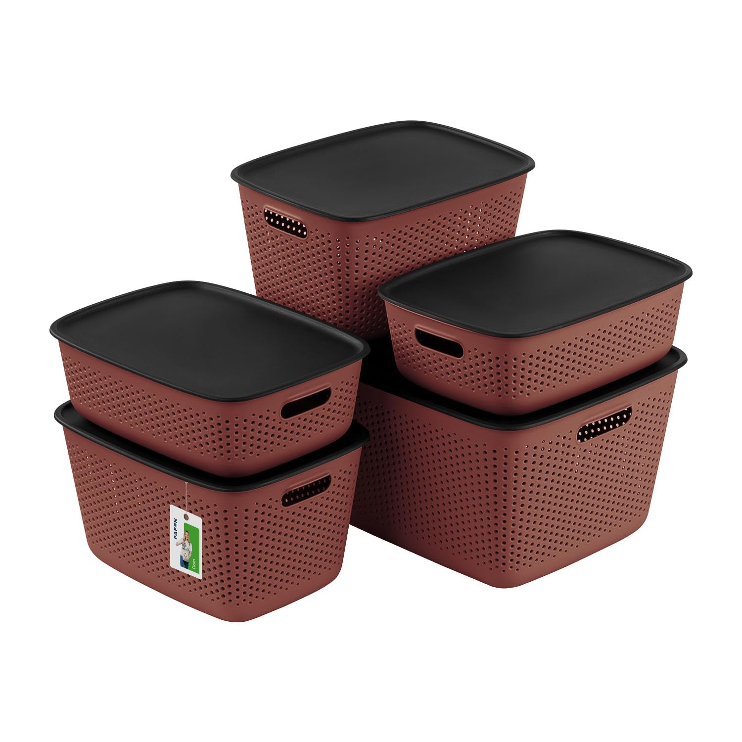 Pojemniki do Przechowywania Zestaw 5 szt - 1x 45 L, 2x 10 L, 2x 17 L - Kosz, Pudło z Tworzywa Sztucznego, bez BPA, z Otworami, Możliwość Sztaplowania – Dust