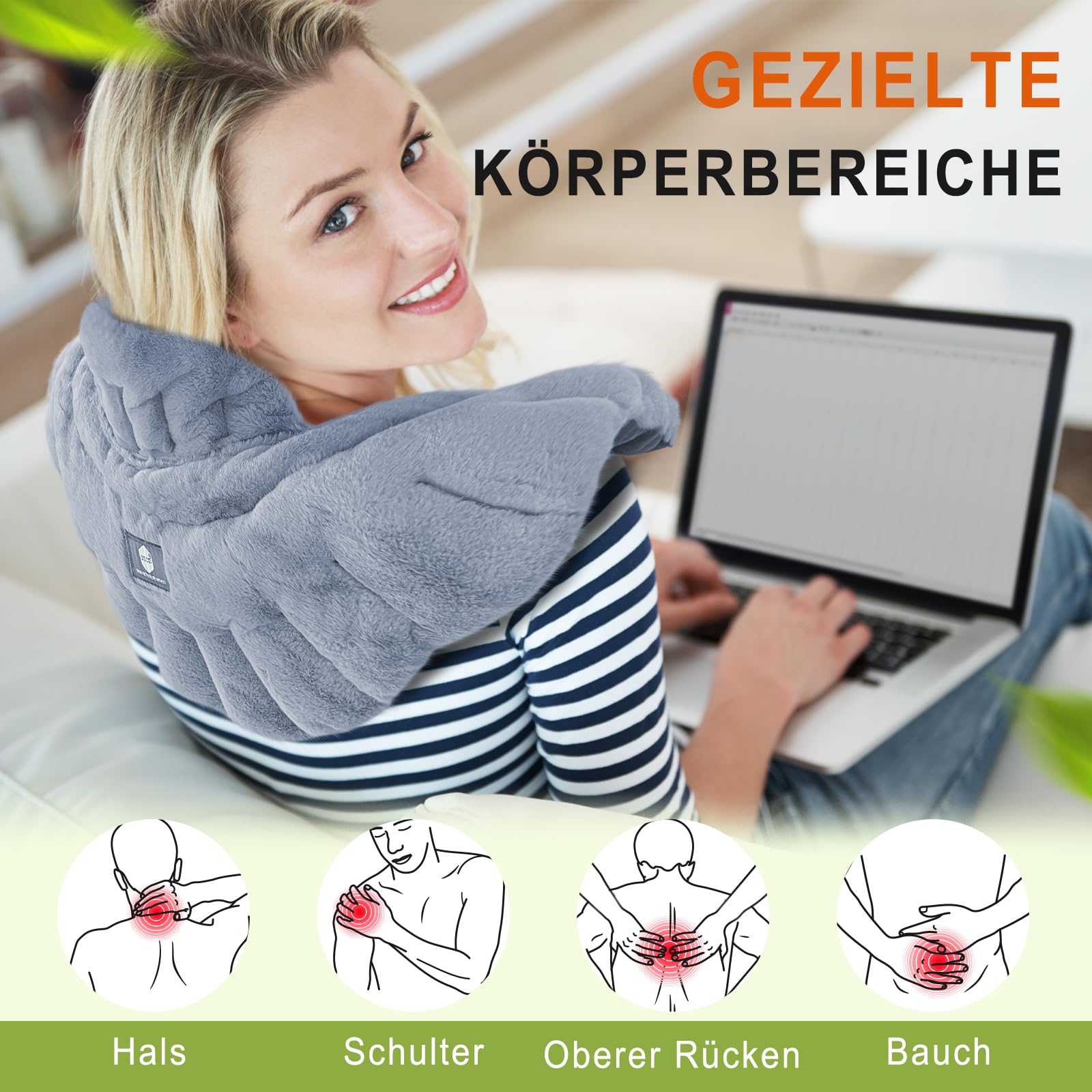 Cojín de huesos de cereza para microondas, cuello y hombro, gris