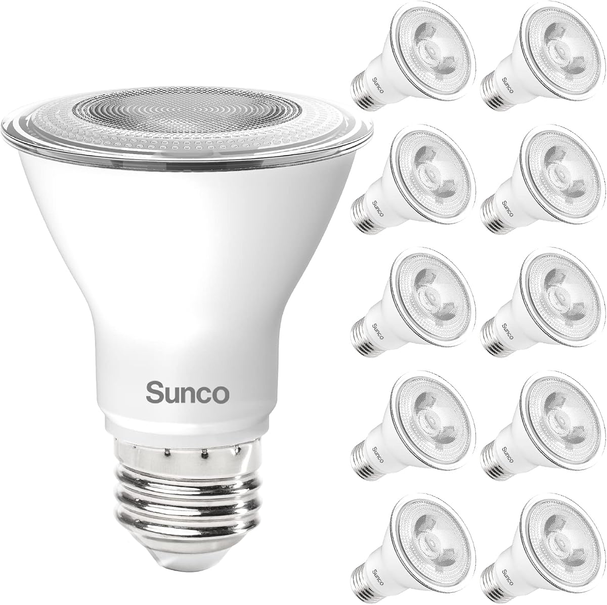 Sunco 10 Pack PAR20 LED Bulb, Flood Light, E26, 7W=50W, Track Lighting | 3000K Warm White, 500LM, Dimmable, Outdoor/Indoor Lighting, Medium Base, Wet Rated, Flood Lights for Porch, Patio, Yard