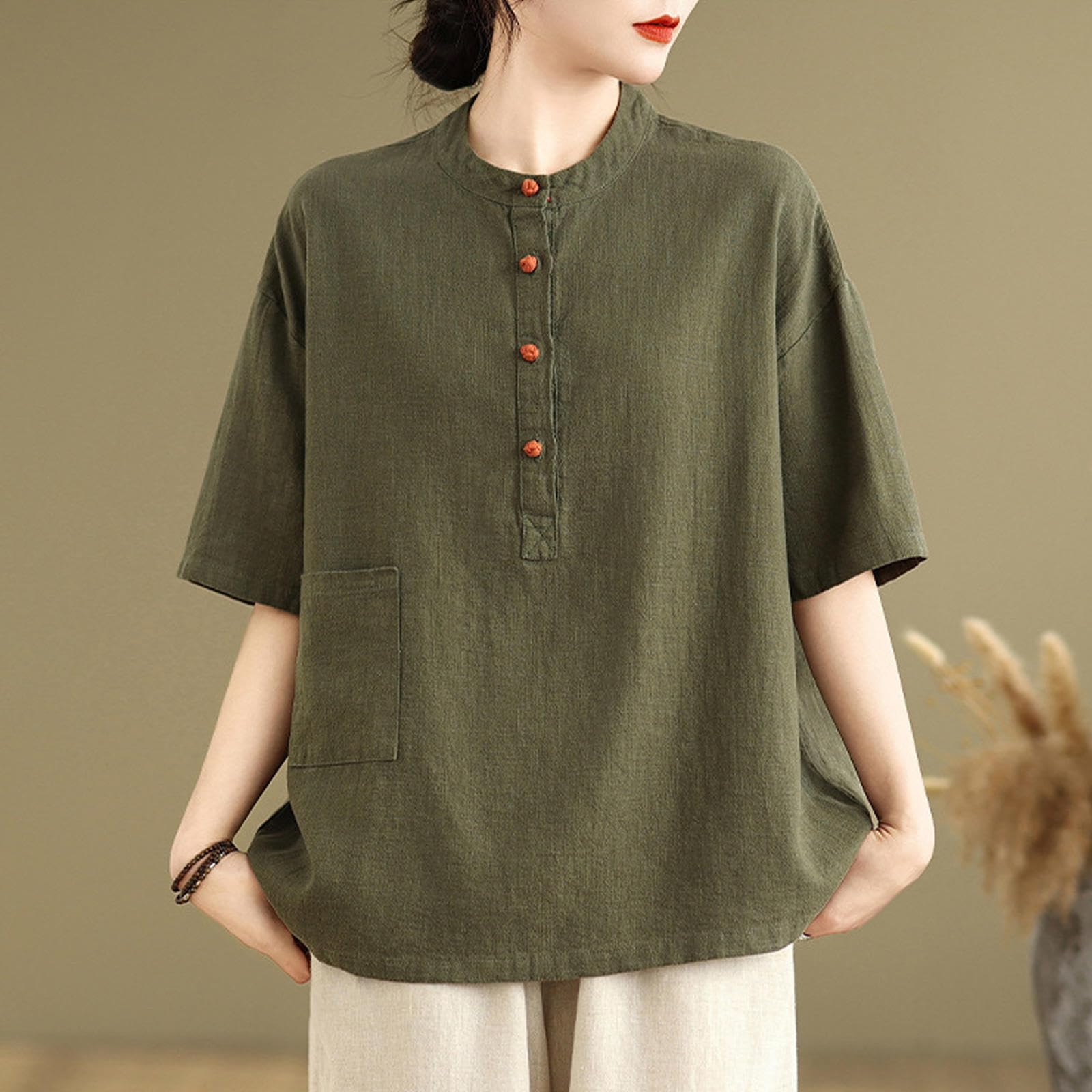 Uniforme da Tai Chi, Kung Fu Cinese, con Maniche Corte, per Arti Marziali, per Donne, per Esercizi Mattutini,ArmyGreen-XXL