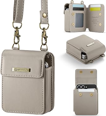 for Galaxy Z Flip 7 7 FE 6 5 4 3 Phone Case Wallet Crossbody, RFID Blocking Card Holder Magnetic Snap PU Leather Mini Bag Wallet Phone Case for Motorola Razr 2023/razr+/razr 2024/Razr Plus 2024 Gray