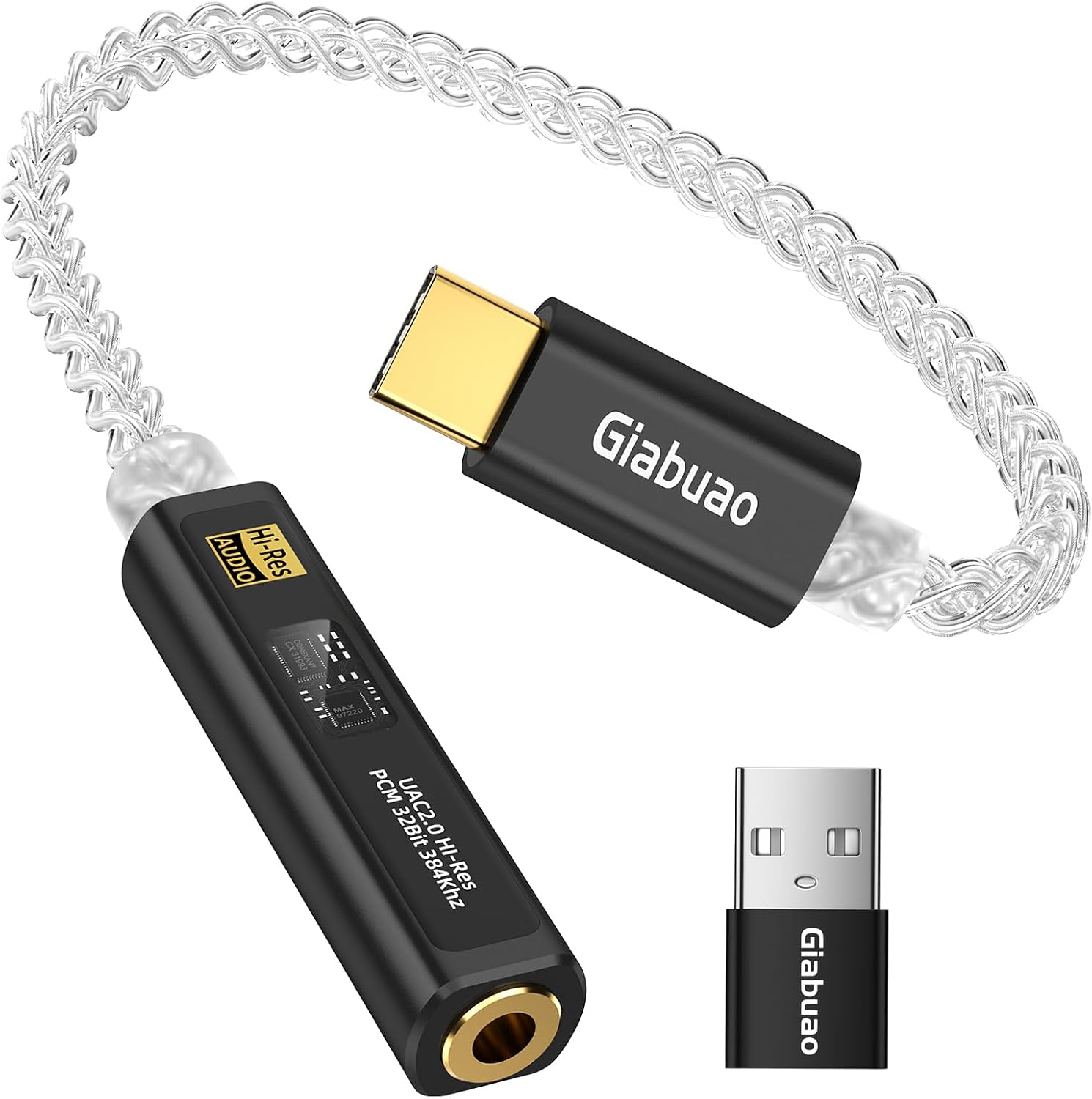 USB C to Aux 3.5mm Audio Adapter with Dual Chip CX31993+MAX97220,Portable DAC Amp Dongle Headphone Amplifier with Silver-Plated Cable,Compatible with iPhone 15/16/17/Android/Samsung/Mac/PC