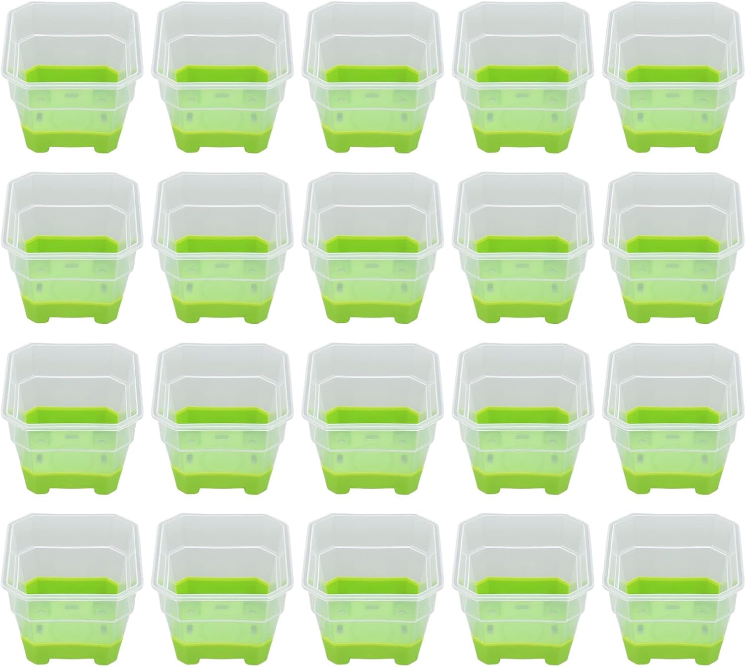 20Pcs Nursery Pot Planters Variety Pack, Reusable Flower Plant Seed Pots, Silicone and Plastic Material, Square Transparent Design, Sturdy and Eco Friendly (Green)