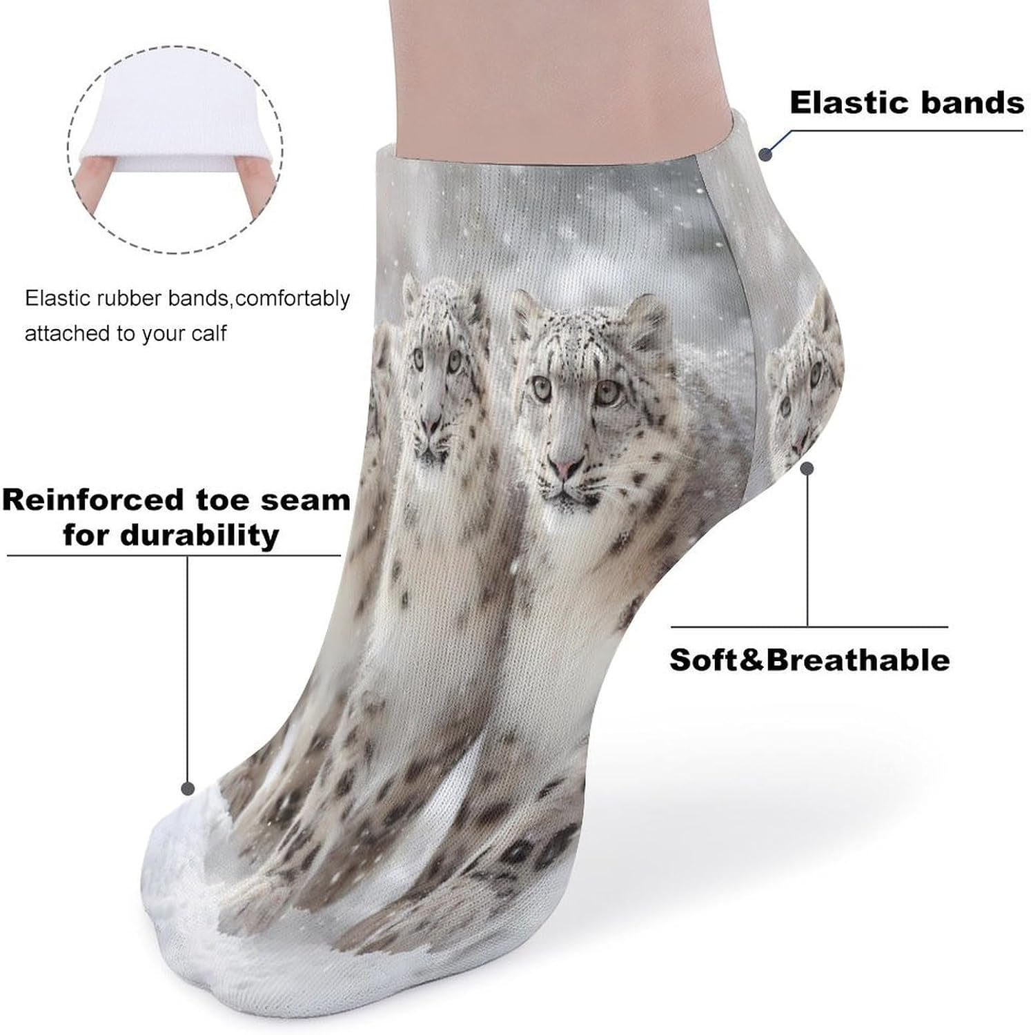 Snowy Leopard Socks for Men Women 5 Pairs Ankle Socks