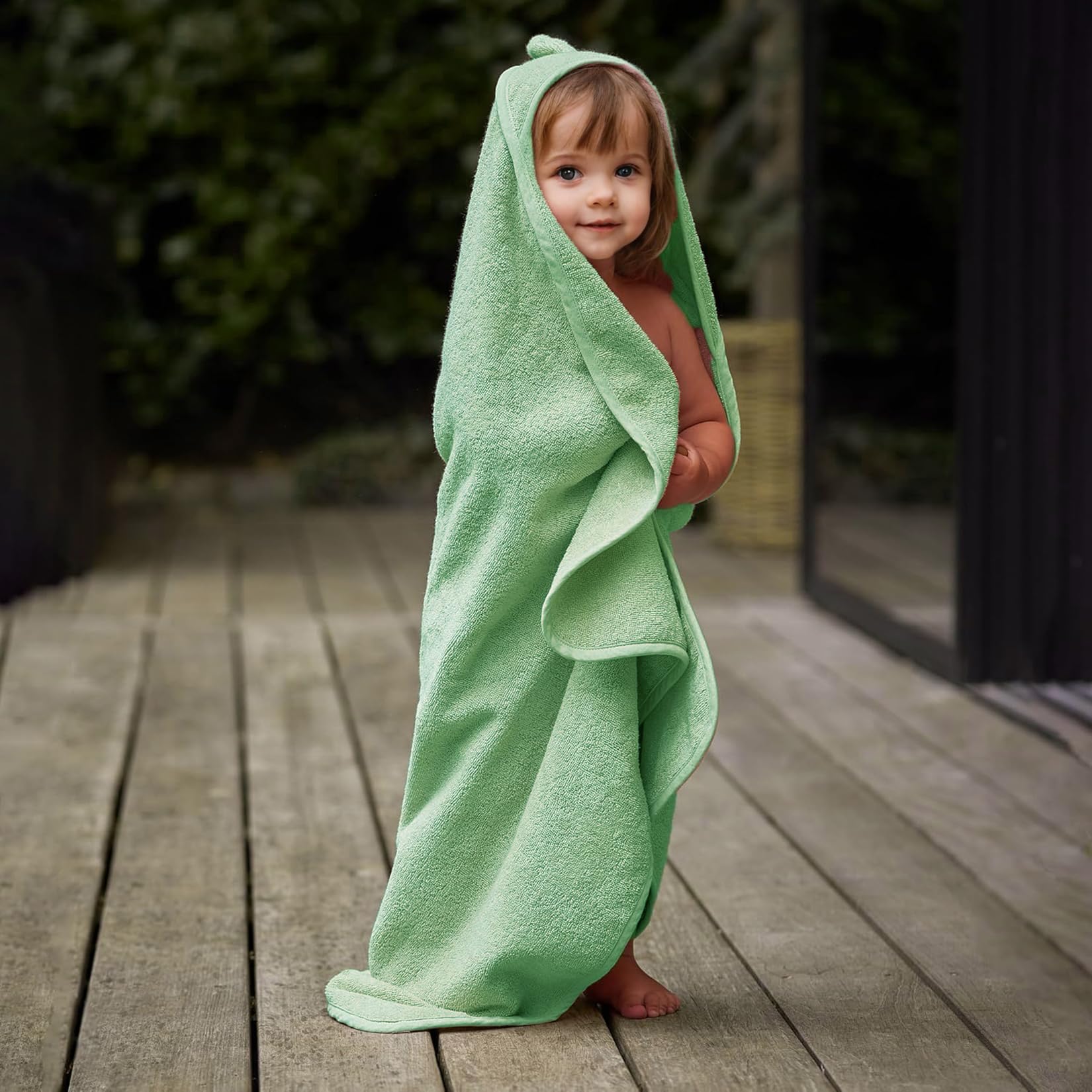 ROMASA Toalla de baño para bebé con capucha de bonito diseño, ultra suave, gruesa, de algodón, regalo para recién nacidos, 89 x 89 cm (verde)