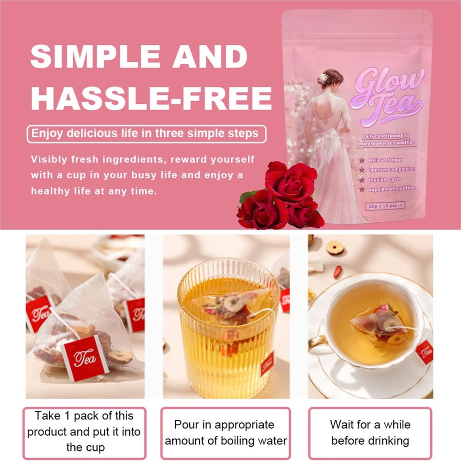 Natural Beauty Herbal Tea - Herbata Ziołowa Bezkofeinowa I Bezcukrowa W Torebkach Do Pielęgnacji Skóry I Wsparcia Urody(3PCS)
