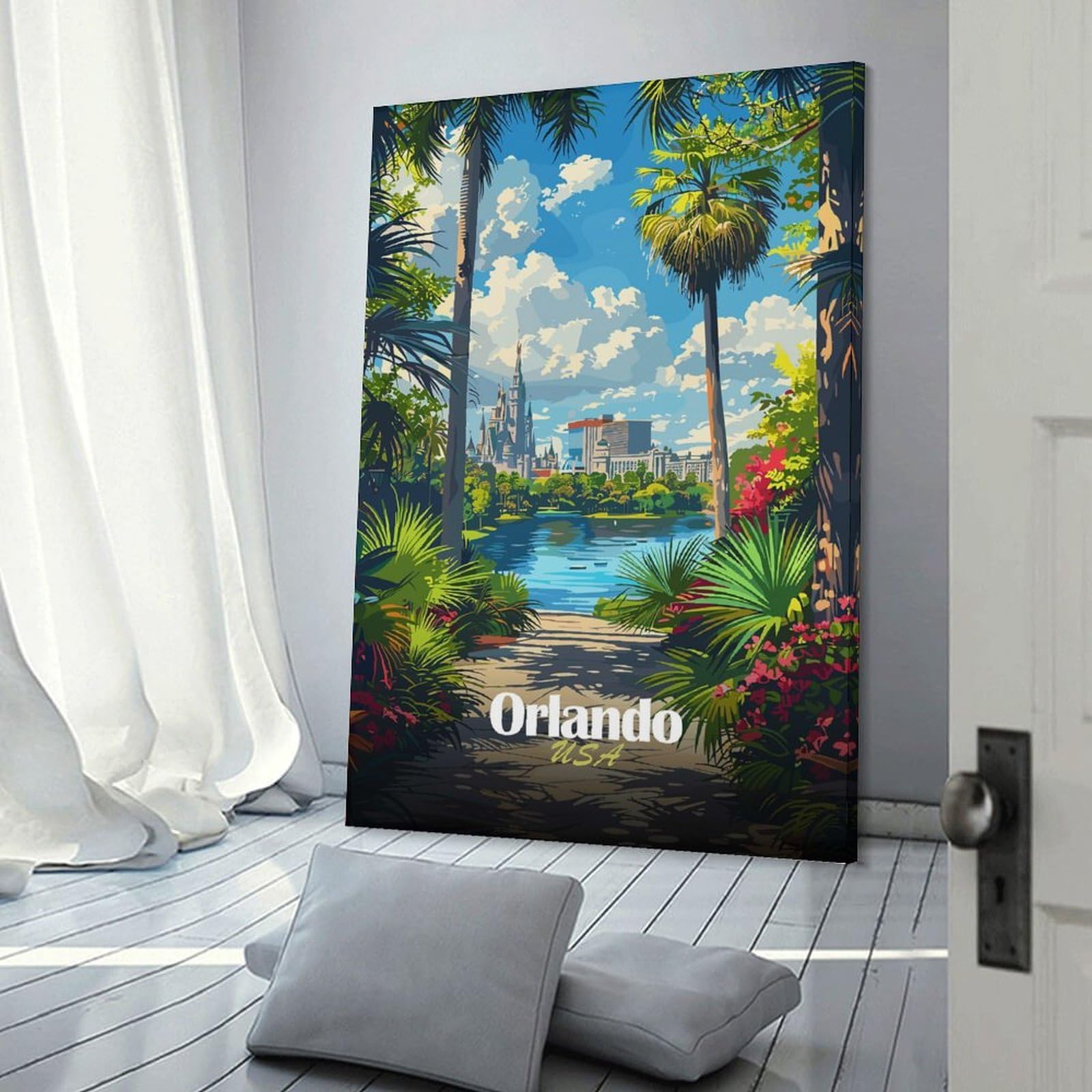Junmoney Canvas Wall Decor Orlando Cityscape, 24x36inch(60x90cm), for Bedroom Decor, Cosy Corners Or Studios, Decorative Wall Art for Cosy Rooms