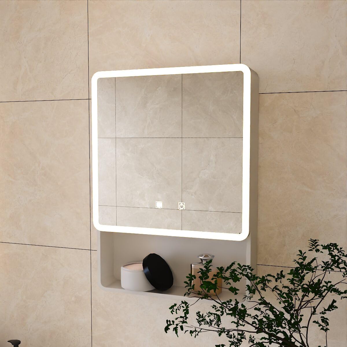 LED Bathroom Medicine Cabinet with Anti-Fog, Single-Color Warm Light, Aluminum-Plastic, 19.69 x 27.56 Inch, Single Door, White