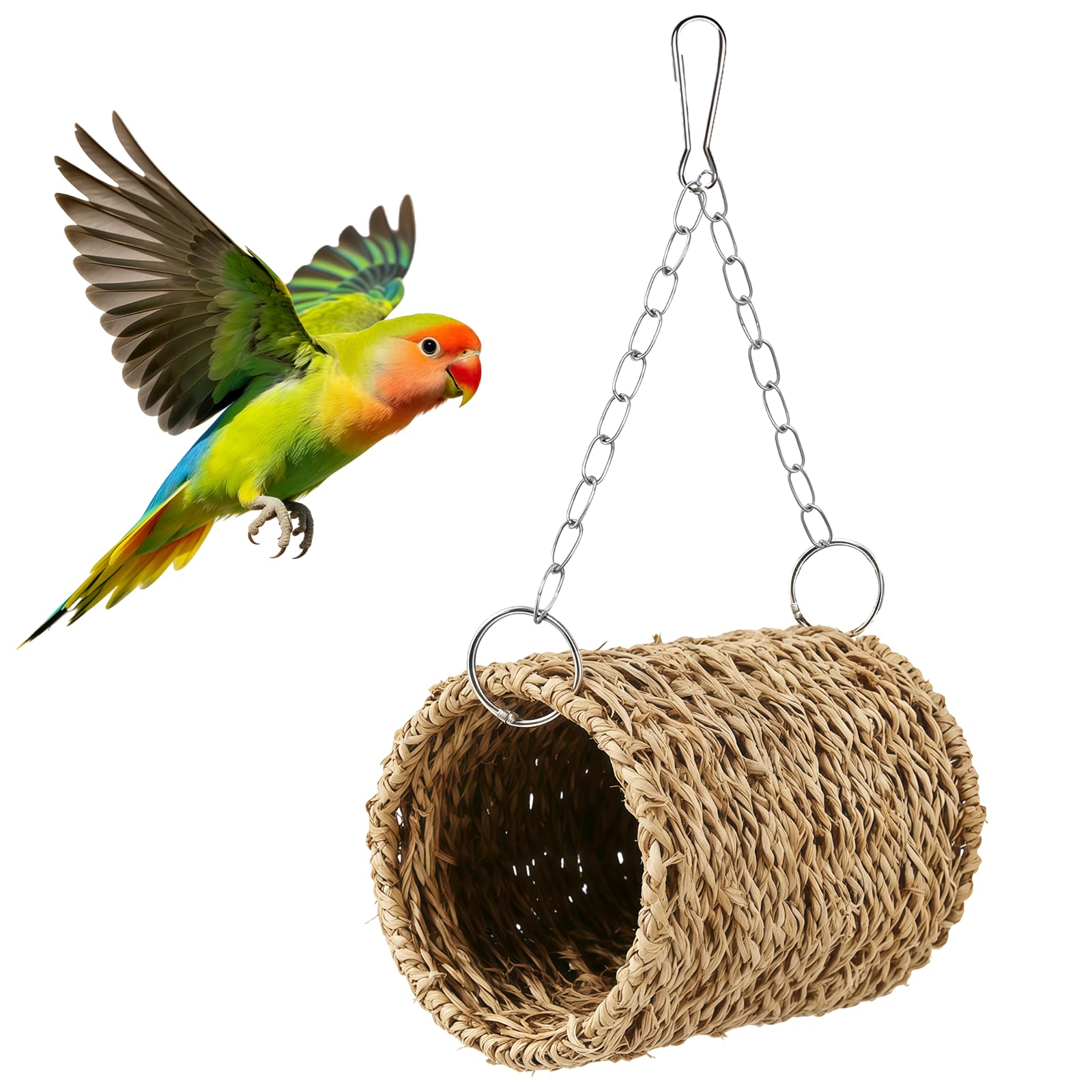 HAICN Small Animal Seagrass Tunnel Hamster Grass Tunnel Toy Hanging Bed House Guinea Pig Tunnels and Tubes Toys for Pet Rat Hamster Pet Bird
