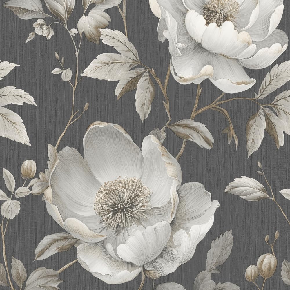 Muriva Alethia Floral Black Wallpaper 227503