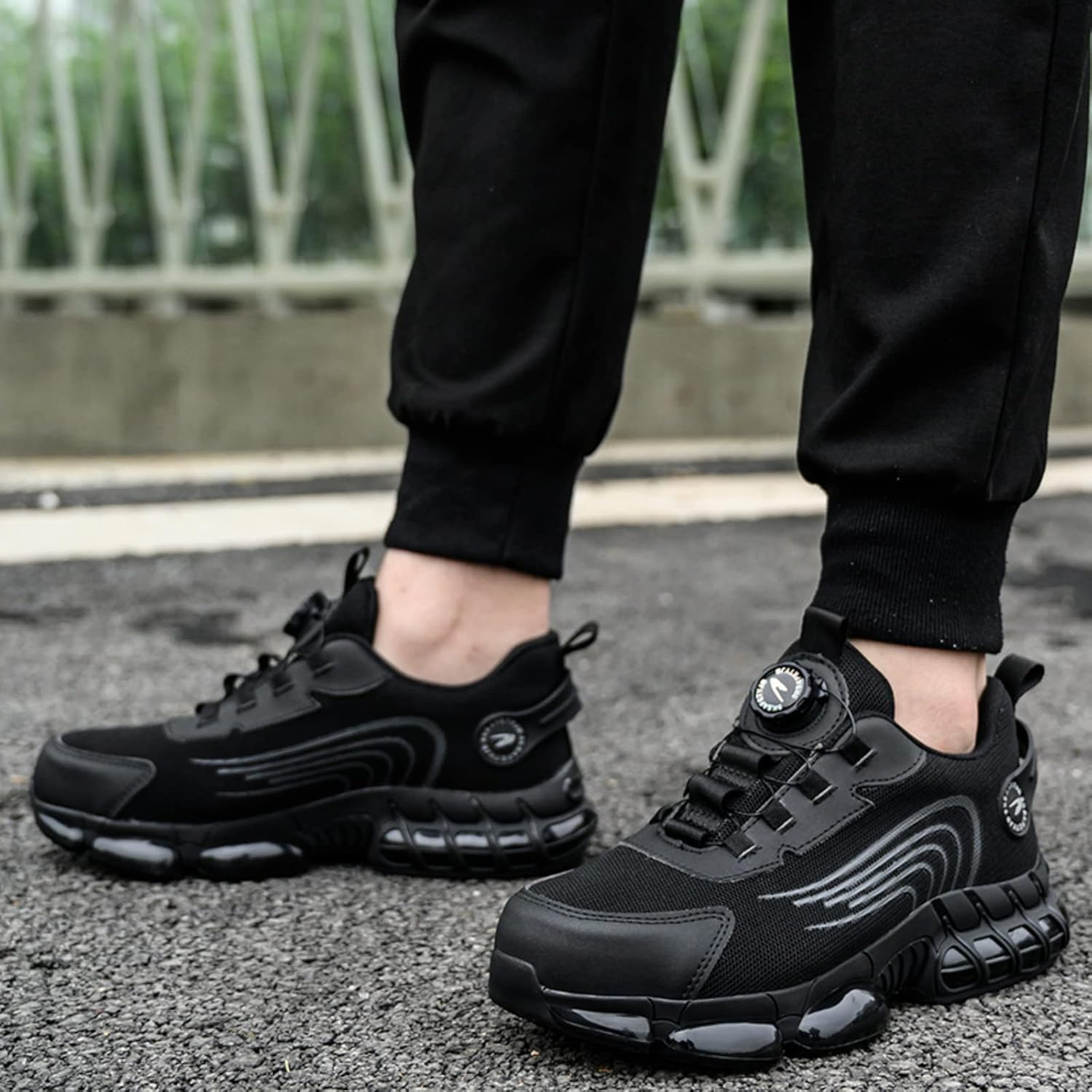 Dajingkj Veiligheidsschoenen voor heren, licht, trends, draaiknop, werkschoenen, luchtkussen, gymschoenen, ademend, stalen neus, 43 EU