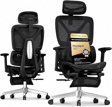 FLEXISPOT ErgoX Ergonomic Office Chair with Footrest,5D Lumbar Support, 3D Headrest & Armrests, Adjustable Seat Depth, Breathable Mesh and 130kg Capacity for Gaming, Home and Office