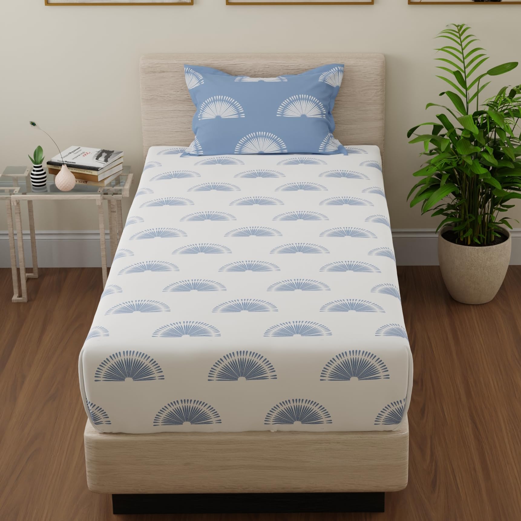 Huesland Cotton Bed Sheets - King Size, Purple & White -27