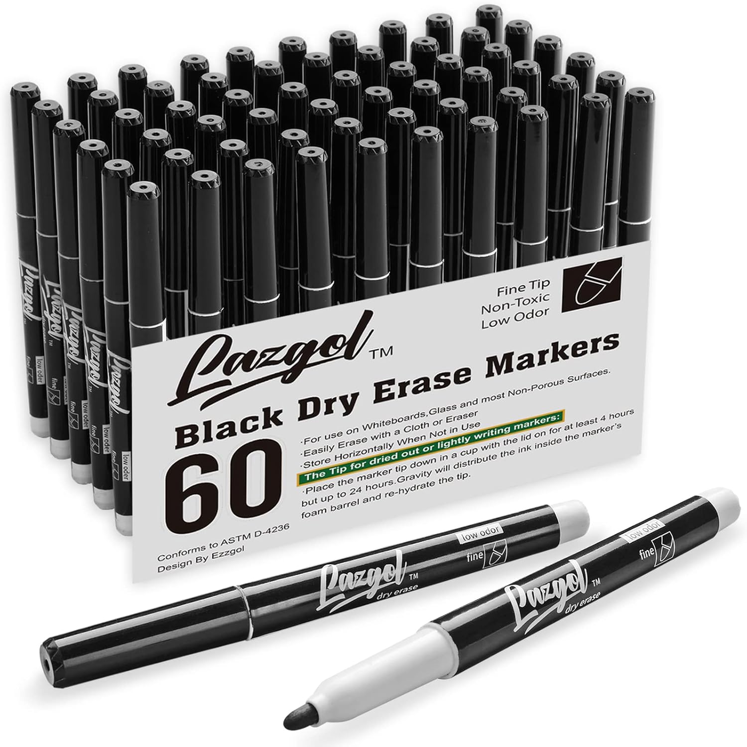Buy Dry Erase Markers Bulk, LAZGOL 60 Pack Black Low Odor Whiteboard Markers, Fine Point Dry