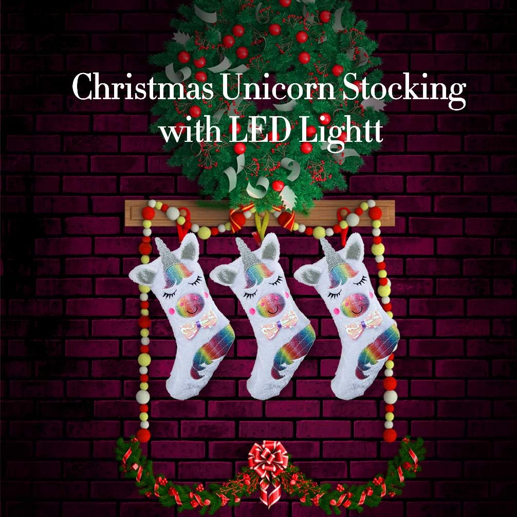 TX Christmas Stocking with LED Light Sparkly Sequins Stockings for Christmas Decoration